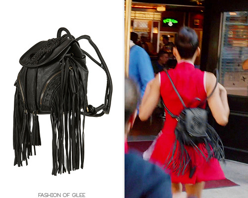 Topshop Whipstitch Rucksack - No longer available Worn with: Pleaser boots Also worn in: 5x09 &#8216;Frenemies&#8217; with GUESS jacket, Topshop dress, Mophie iPhone case, Steve Madden heels Get Santana&#8217;s look with these fringed bags: 