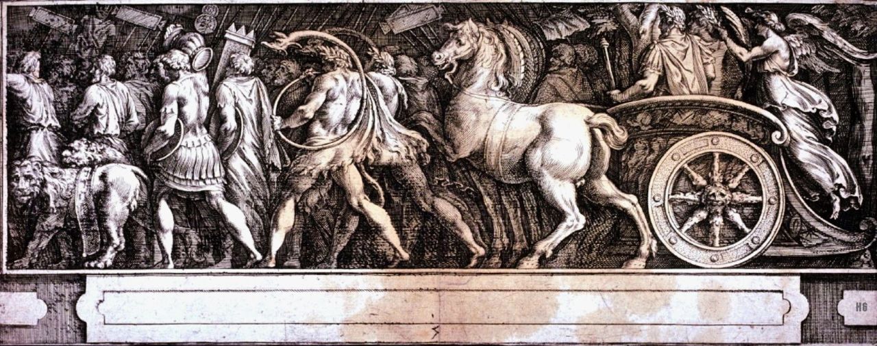 The Triumph of two Roman Emperors. 16th.century Cherubino Alberti. 1553-1615. engraving.
http://hadrian6.tumblr.com