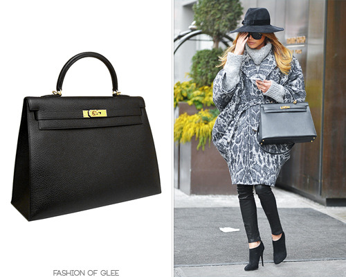 Naya Rivera leaves her hotel, New York City, February 12, 2014 Naya has some big-ticket pieces in her wardrobe, but we doubt many of them rival her latest purchase - an Hermes Kelly bag. Little sister of the ultra-famous Birkin bag, they&#8217;ll cost you between six and thirty thousand dollars! As always when buying online, be wary of too-good-to-be-true deals; the bag we&#8217;ve linked below is from authentic reseller Portero: Hermès Kelly 35 Bag - $20,350.00 Worn with: Eugenia Kim hat, Dolce &amp; Gabbana sunglasses, H&amp;M sweater, Helmut Lang leggings Also worn in: Los Angeles, March 21, 2014 with Supra sweatshirt, Twenty Tees sweatpants Los Angeles, April 29, 2014 with Dolce &amp; Gabbana sunglasses Los Angeles, May 6, 2014 with Dolce &amp; Gabbana sunglasses Los Angeles, May 7, 2014 with Eugenia Kim hat, Dolce &amp; Gabbana sunglasses, Helmut Lang jacket, Helmut Lang leggings Los Feliz, May 9, 2014 with Helmut Lang jacket