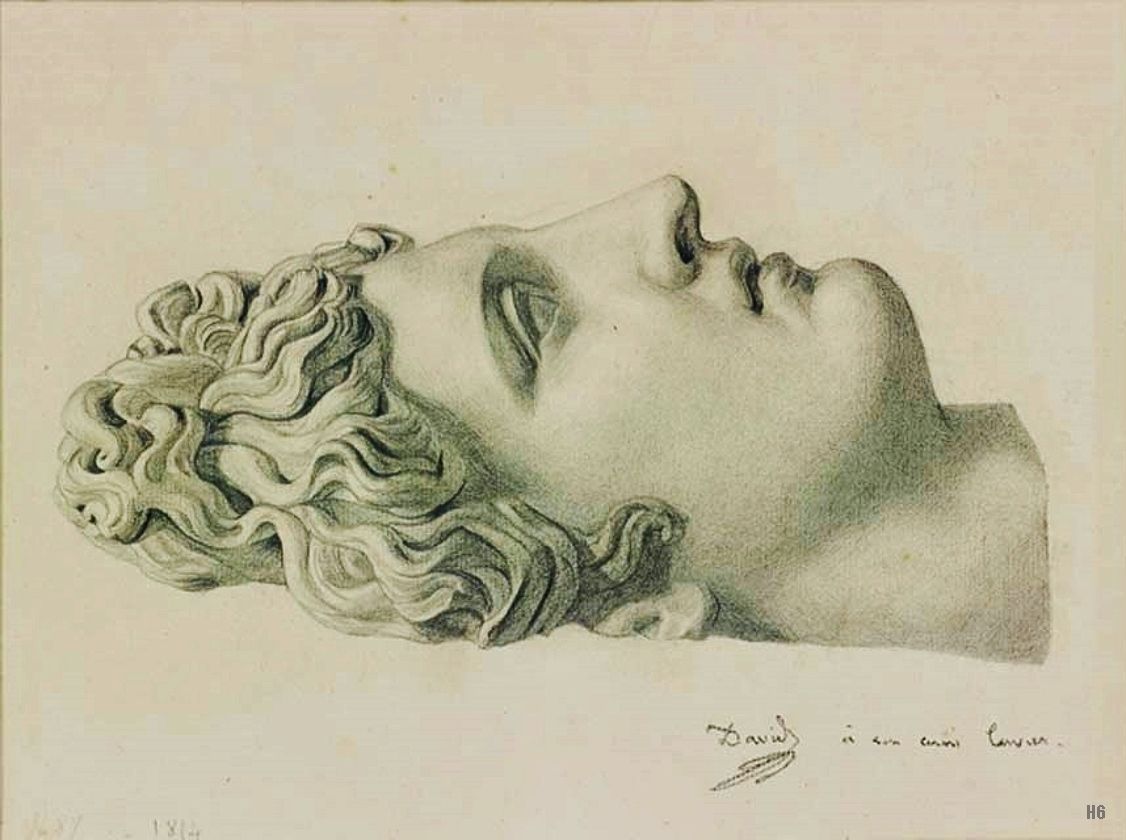 Study after a plaster cast of the Apollo Belvedere. 1814. Pierre David d&#8217;Angers. French 1788-1586. black chalk on laid paper.
http://hadrian6.tumblr.com