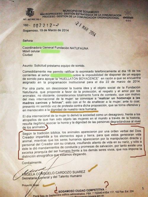 Noticias criminología. Un municipio colombiano niego permiso justificándose en la Biblia. Marisol Collazos Soto