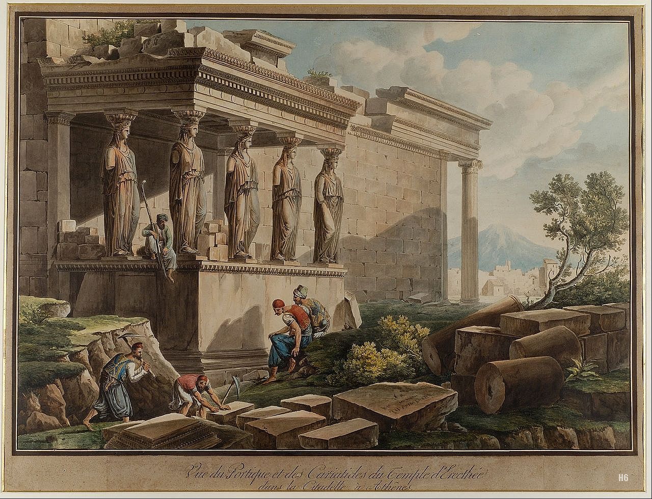The Porch of the Caryatids on the Erectheion. 1813. Louis Francois Cassas. French 1756-1827. print.
http://hadrian6.tumblr.com