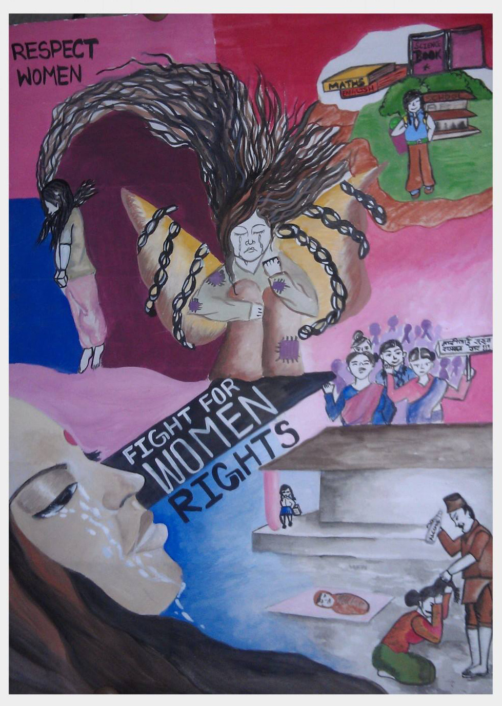 AI Nepal youth activists organized a painting competition and 50 youth activists from 3 youth networks participated. Here is a snapshot of one of the many participants&#8217; canvas on women&#8217;s role in creating change.