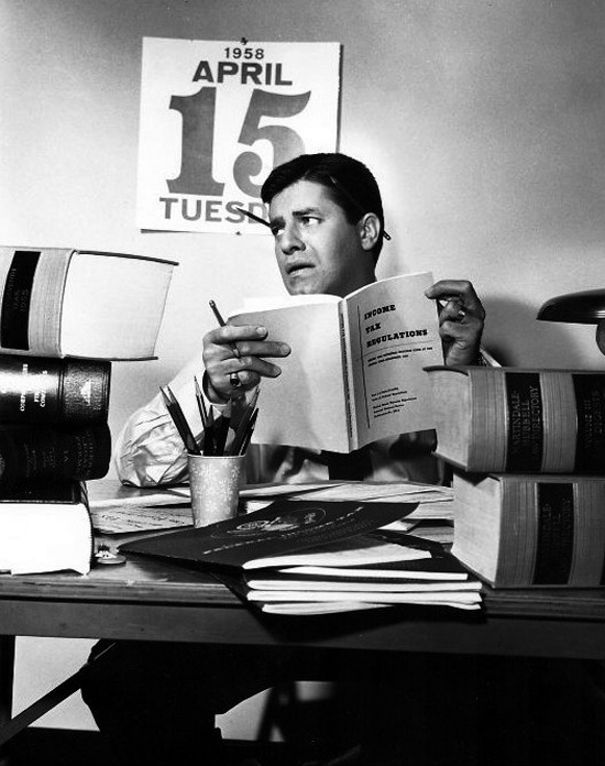 Jerry Lewis reads. Gets taxed.
rogerwilkerson:

Jerry Lewis - Tax Day 1958
