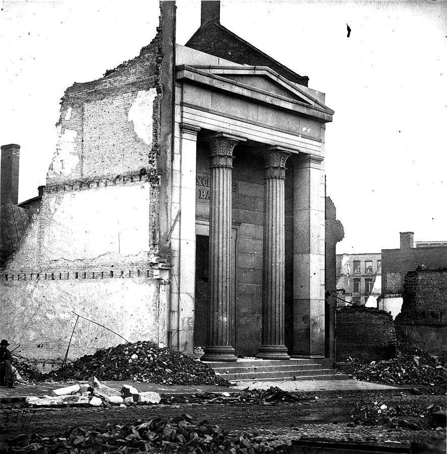 Civil War - Fall of Richmond. 1865. Ruins of The Exchange Bank in Richmond with facade nearly intact. historical photo.
http://hadrian6.tumblr.com