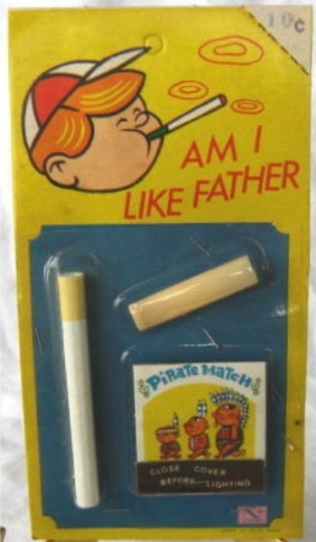 vintagetoyarchive:

vintagedimestoretoys:


DIME STORE: 1950s Am I Like Father (Pretend Cigarette, Holder and Matches)






