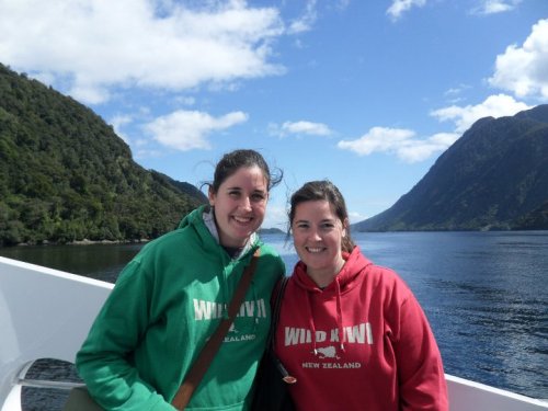 My last favorite place for the day.  This is Doubtful Sound in New Zealand, where my sister and I went three years ago, just a few days after a devastating earthquake in Christchurch. (We’re wearing matching sweatshirts because we couldn’t ever get back to our bags, since our hotel was right next to the fallen cathedral.)
It was so odd to find ourselves in one of the most peaceful places on earth just days after experiencing one of the most chaotic ones, and it was exactly what we needed at the time.  I think of this place often, and I hope to visit it again someday…