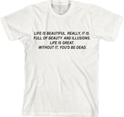 clioris:


a quote from the film “Gummo” (1997) on a t-shirt.


where can i get this?