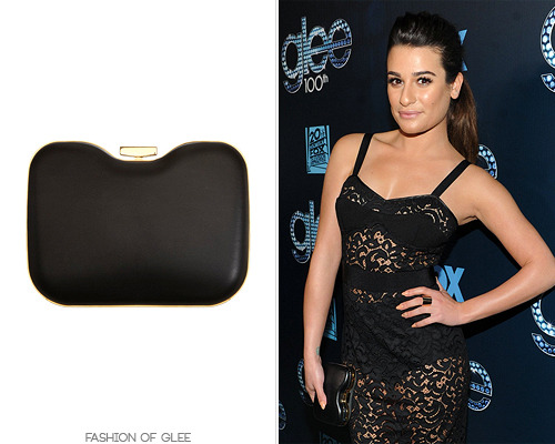 Lea Michele arrives at the Glee 100th Episode Celebration, Los Angeles, March 18, 2014 Fendi &#8216;Giano&#8217; Leather Clutch - $1,490.00 Worn with: Dana Rebecca Designs earrings, Milly dress, Brian Atwood sandals