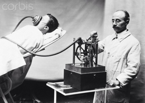 This early form of anaesthesia, a chloroform machine, was called the Dubois Inhaler and was operated using a crank. C. 1905.