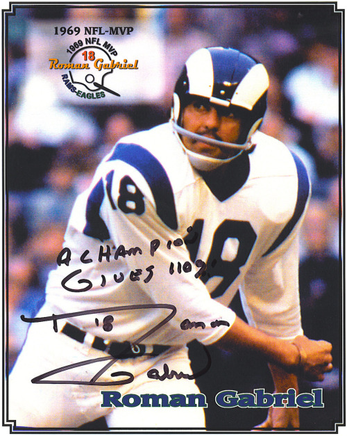 Roman Gabriel, born Roman Ildonzo Gabriel, Jr. is the son of a Filipino immigrant.  (Filipino American on his father&#8217;s side and Irish-American on his mother&#8217;s.) He was the first Asian-American to start as an NFL quarterback and is considered by many to have been one of the best players at that position during the late 1960s and early 70s. Born August 5, 1940 in Wilmington, North Carolina, Gabriel QB&#8217;d with the Oakland Raiders, St. Louis Rams, and the Philly Eagles, to name a few.  At 6&#8217;4&#8221; and 235 pounds, he is considered the first truly big quarterback of the modern era. 1973 -NFL Comeback Player of the Year 1969- NFL Most Valuable Player Award, AP, UPI, NEA, and the Bert Bell MVP Trophy (Maxwell Club) 1968 - Pro Bowl MVP He was also a two-time All-American, and a two-time Two-time ACC Player of the Year (1960-61) he starred at quarterback for North Carolina State University in the early 1960s and finished his career holding virtually every Wolfpack passing record. An academic All-American, Gabriel saw his jersey retired and presented to him by North Carolina governor Terry Sanford on Jan. 20, 1962, at half-time of an NC State-Maryland basketball game in Reynolds Coliseum. Gabriel later had acting roles in movies and television and became a tv and radio sports commentator.