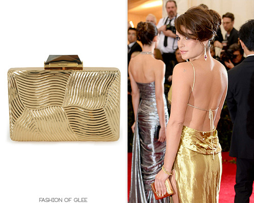 Lea Michele attends the 2014 Costume Institute’s Met Gala, New York City, May 5, 2014 You might remember that Lea&#8217;s co-star Naya Rivera first wore this clutch back in January. 100% of its net sales go to Operation Smile, an organisation which provides cleft lip and palate repair surgeries to children worldwide. Kotur for Operation Smile Minaudiere - $395.00 Worn with: Altuzarra gown