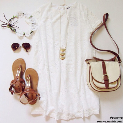 
Lace Short Sleeves White Dress

