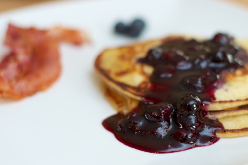 blueberry buttermilk pancakes with blueberry balsamic...
