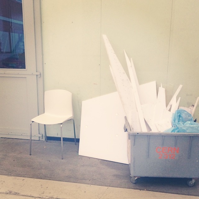 #lonelychairsatcern white chair with white garbage #b16 #CERN