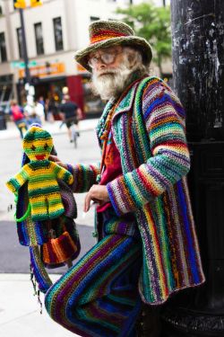 shuuulooo:  "Meet Spooner. He crochets his own jacket and pants." 