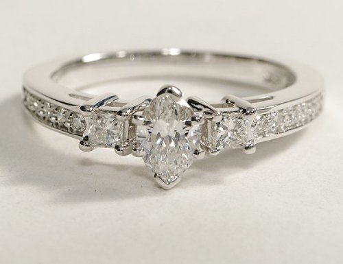 princess cut pavÃ© diamond engagement ring set with a marquise cut ...