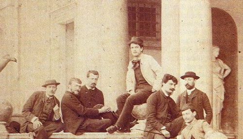 Debussy (top, white jacket) in Rome, January 1885. He spent some time there&#8212;quite unhappily, if we are to believe his rather whiny letters&#8212;after winning the Prix de Rome for his cantata L&#8217;enfant prodigue. 