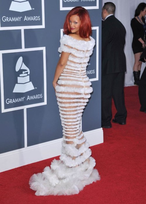 Wow check out Rih-Rih looking awesome in this white mesh gown&#8230;I thought she was naked underneath at first glance so after staring at this pic for a few mins. I figured it out&#8230;