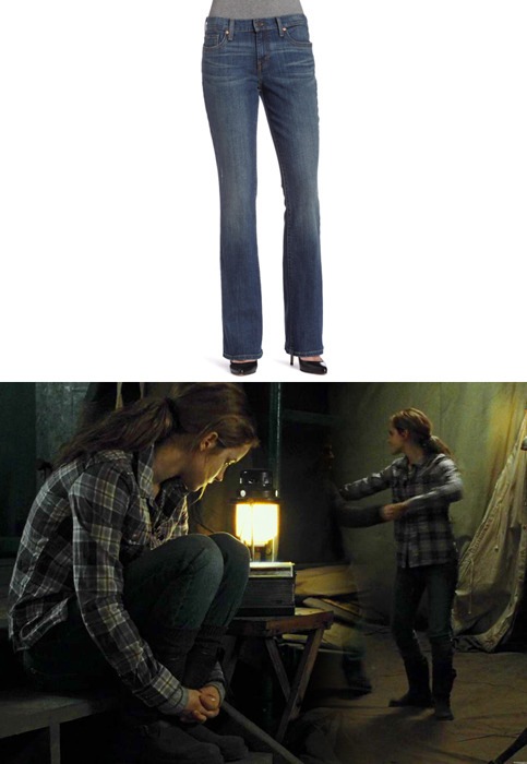 
 Emma wore a pair of Levi&#8217;s 515 Misses Mid Rise Classic Boot Cut Jeans as Hermione Granger in Harry Potter and the Deathly Hallows part 1.Levi&#8217;s 515 Misses Mid Rise Classic Boot Cut Jeans - $44.00Wore with: H&amp;M plaid shirt 
