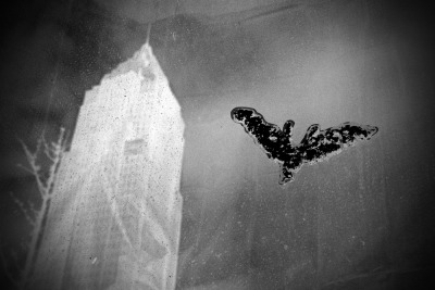 TDKR &#8212; A Batman symbol hangs on a vacant window display outside Tower City in Cleveland as part of a viral marketing campaign for &#8220;The Dark Knight Rises&#8221; on April 30, 2012. The symbol was one of multiple clues hidden in Cleveland as part of a world-wide photo scavenger hunt that led to the release of the final trailer for the highly anticipated film. Photo by Brandon Blackwell @CapturedCLE
