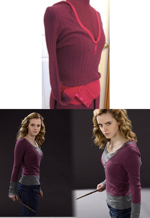 Emma wore a Lux Striped Button Cuff Top as Hemione Granger in Harry Potter and the Half-Blood Prince.Wore with: Esprit Back Zip Straight Jeans