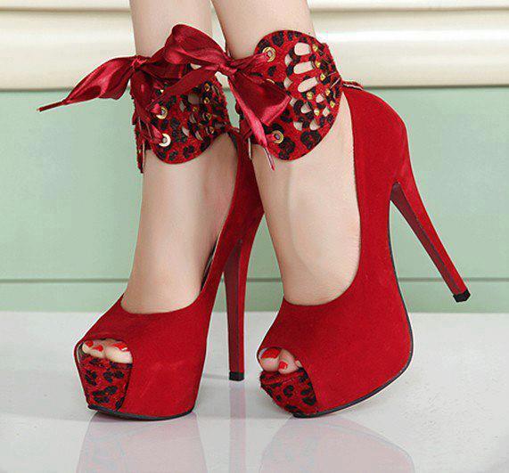 Red stiletto high heel shoes