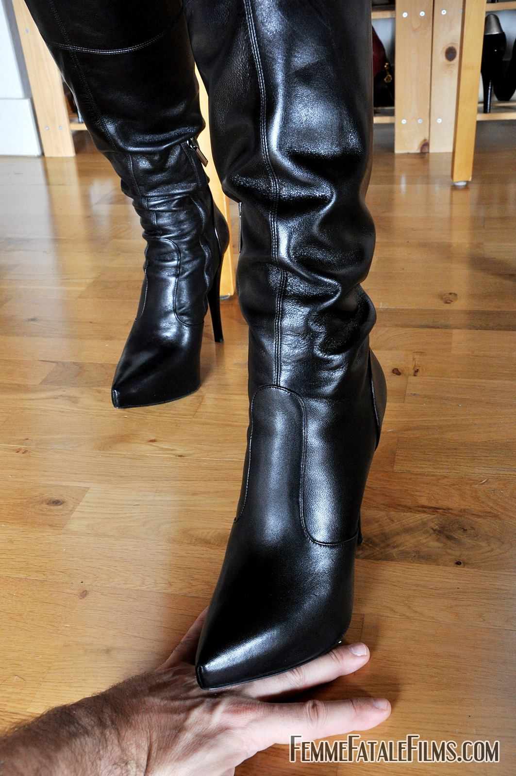 Leather mistress boot worship