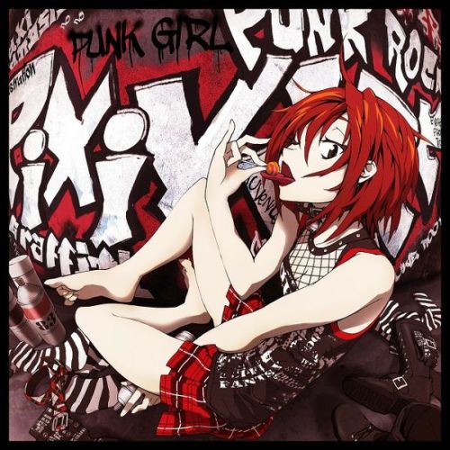 Punk anime girl with red hair