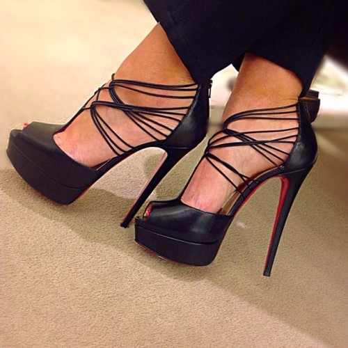 Black strappy high heels