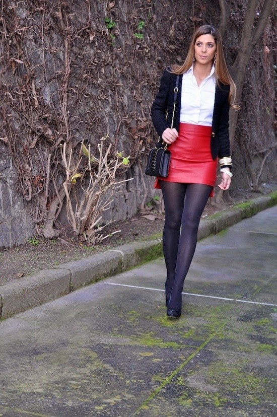 Leather mini skirt milf