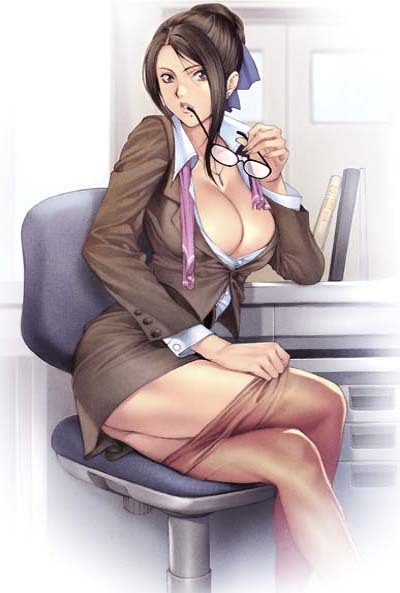Mature cleavage at the office