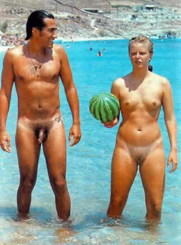 Beach couple nudist vintage