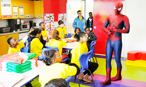  Angel Garfield visits kids in London wearing full costume, April 08 