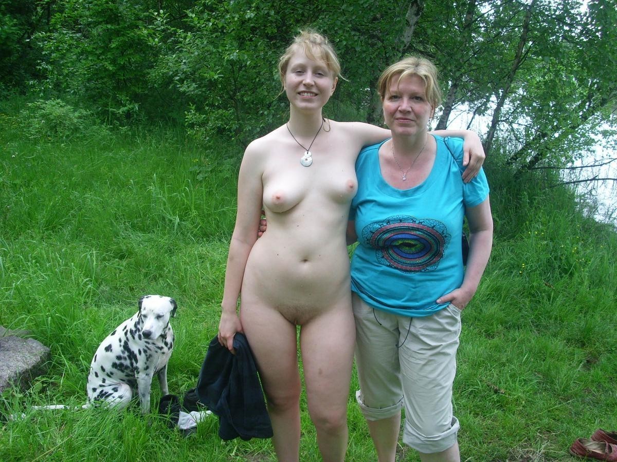 Mom and son bathing naked together