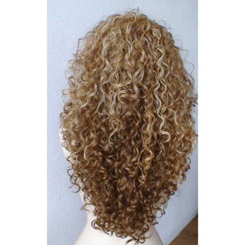 Honey blonde curly hair