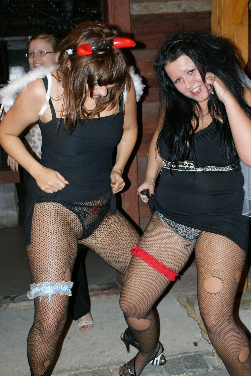 Drunk party girls upskirt no panties