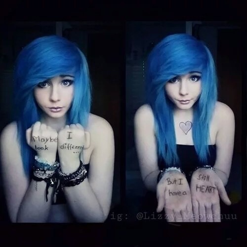 Pretty emo scene girls with blue hair