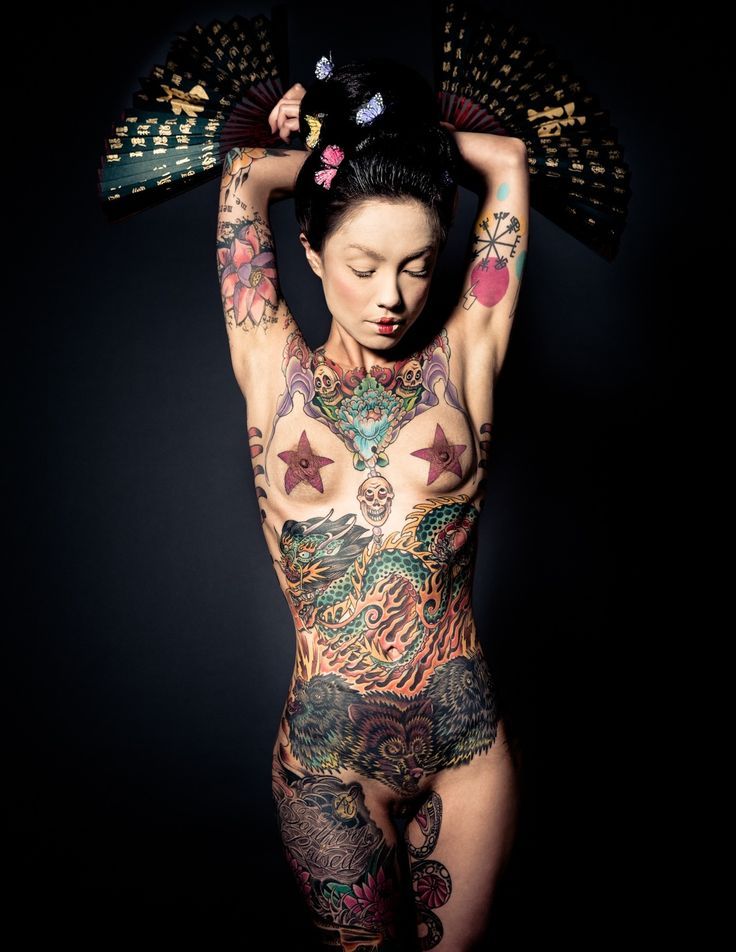 Naked tattooed women angel tattoo