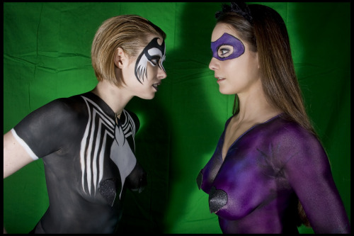 Naked girls body paint super heroes