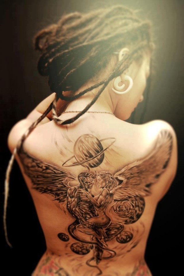 Angel devil girl tattoo design