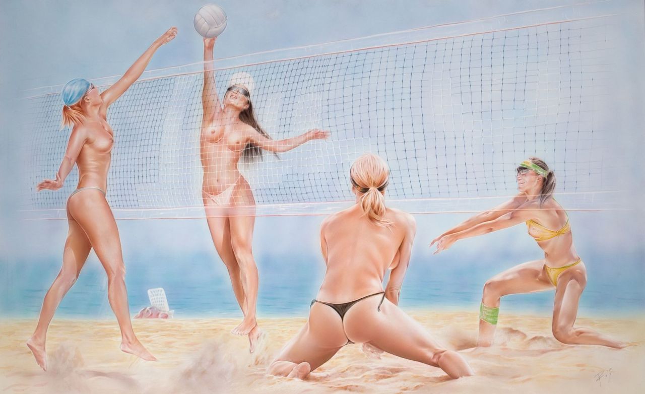 Nude girls beach volleyball players