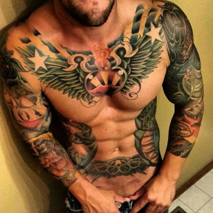 Flower chest tattoos for men