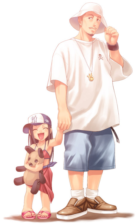Anime dad and little girls