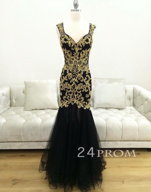 Black long sequin prom dress