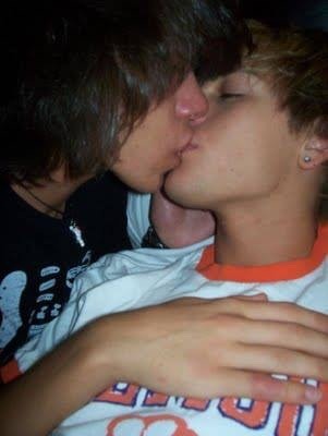 Sweet young boys kissing