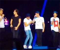 This gif gets me every friggin time. Like, first there&#8217;s Liam pick Zayn up. Oh my Gosh, how cute. But, then Zaynies feet hit Harry and he falls on his bum, and Nialls just like, &#8216;Oh lookie. There&#8217;s Hazza falling on his ass. I&#8217;ll just watch.&#8217; And Louis just magically moves out the way from legs he didn&#8217;t even know were coming.