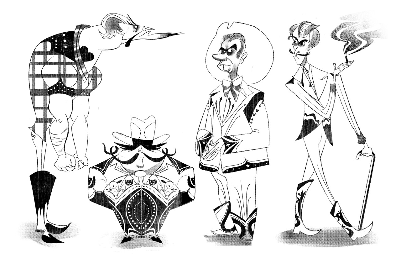 Some rodeo cowboy character designs. More at johnabajet.tumblr.com