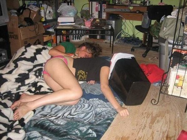 Drunk young teens sleeping