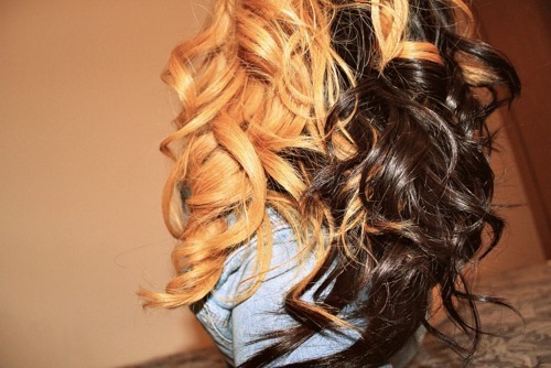 Honey blonde curly hair